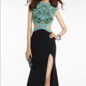Long Black Multi Color Beaded Prom Dress